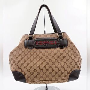 BZ50 💚 GUCCI GG Monogram Web Horsebit Dressage Tote